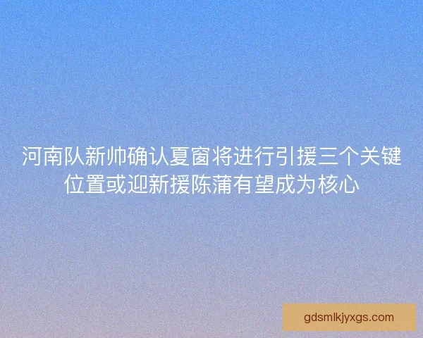 河南队新帅确认夏窗将进行引援三个关键位置或迎新援陈蒲有望成为核心